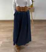 Falda midi vaquera con bolsillos y cinturón - Imagen 2