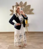 Vestido midi beige estampado flores