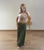 Pantalón largo fluido con cinturón rafia - Imagen 2