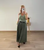 Falda midi bolsillos cinturón - Imagen 2