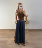 Falda midi vaquera con bolsillos y cinturón - Imagen 2