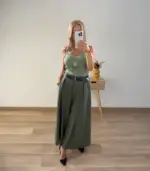 Falda midi bolsillos cinturón - Imagen 5