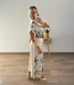 Vestido midi beige estampado flores - Imagen 2