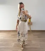 Vestido midi beige estampado flores