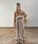 Vestido palabra de honor estampado étnico