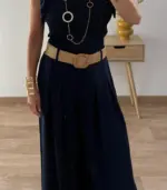 Pantalón largo fluido con cinturón rafia - Imagen 7
