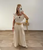 Pantalón largo fluido con cinturón rafia - Imagen 5