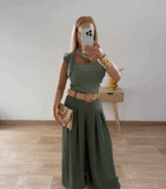 Pantalón largo fluido con cinturón rafia - Imagen 3