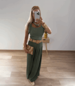 Pantalón largo fluido con cinturón rafia - Imagen 8