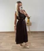 Vestido liso tirantes cinturón de adorno - Imagen 3