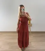 Vestido largo de tirante fino fruncido cintura - Imagen 3