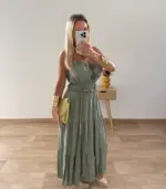 Vestido largo de tirante fino fruncido cintura