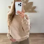 Jersey beige con perlas