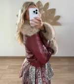 Chaqueta de polipiel corta con pelo en cuello y puños extraíble - Imagen 3