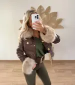 Chaqueta de polipiel corta con pelo en cuello y puños extraíble - Imagen 6