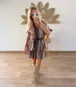 Vestido de gasa estampado con cinturón - Imagen 3
