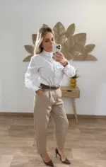 Pantalón de vestir cintura alta con cinturón - Imagen 2