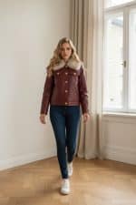 Chaqueta de polipiel corta con pelo en cuello y puños extraíble - Imagen 4