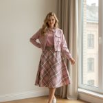 Chaqueta corta de ante rosa empolvado con cuello alto, bolsillos de parche y cintura ajustable mediante cordón.