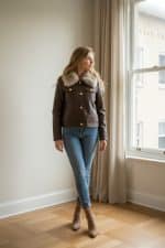 Chaqueta de polipiel corta con pelo en cuello y puños extraíble - Imagen 3