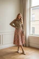 Falda midi cuadros con bolsillos y cinturón - Imagen 3