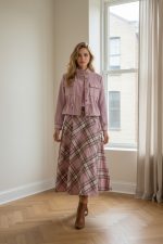 Falda midi cuadros con bolsillos y cinturón - Imagen 6