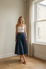 Falda midi con cinturón y bolsillos - Imagen 4