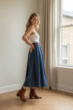 Falda midi con cinturón y bolsillos - Imagen 6