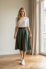 Falda midi con cinturón y bolsillos - Imagen 7