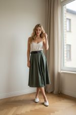 Falda midi con cinturón y bolsillos - Imagen 8