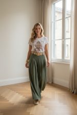 Pantalón largo fluido con cinturón rafia - Imagen 6