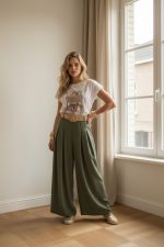 Pantalón largo fluido con cinturón rafia - Imagen 3