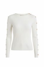 Jersey canalé de cuello redondo con botones dorados en mangas - Imagen 4