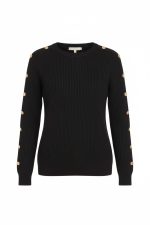 Jersey canalé de cuello redondo con botones dorados en mangas - Imagen 7