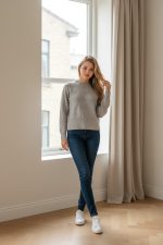 Jersey punto detalles geométricos cuello redondo. - Imagen 5