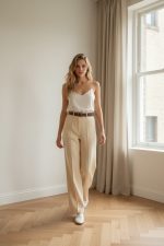 Pantalón elástico recto con cinturón - Imagen 3