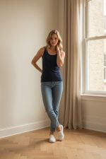 Camiseta de tirantes azul marino de estilo minimalista, ideal para un look casual y cómodo.