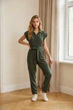 Mono cuello camisa con botones y cinturón mismo tejido - Imagen 4