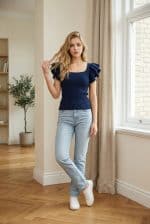 Top punto acanalado manga volantes - Imagen 4